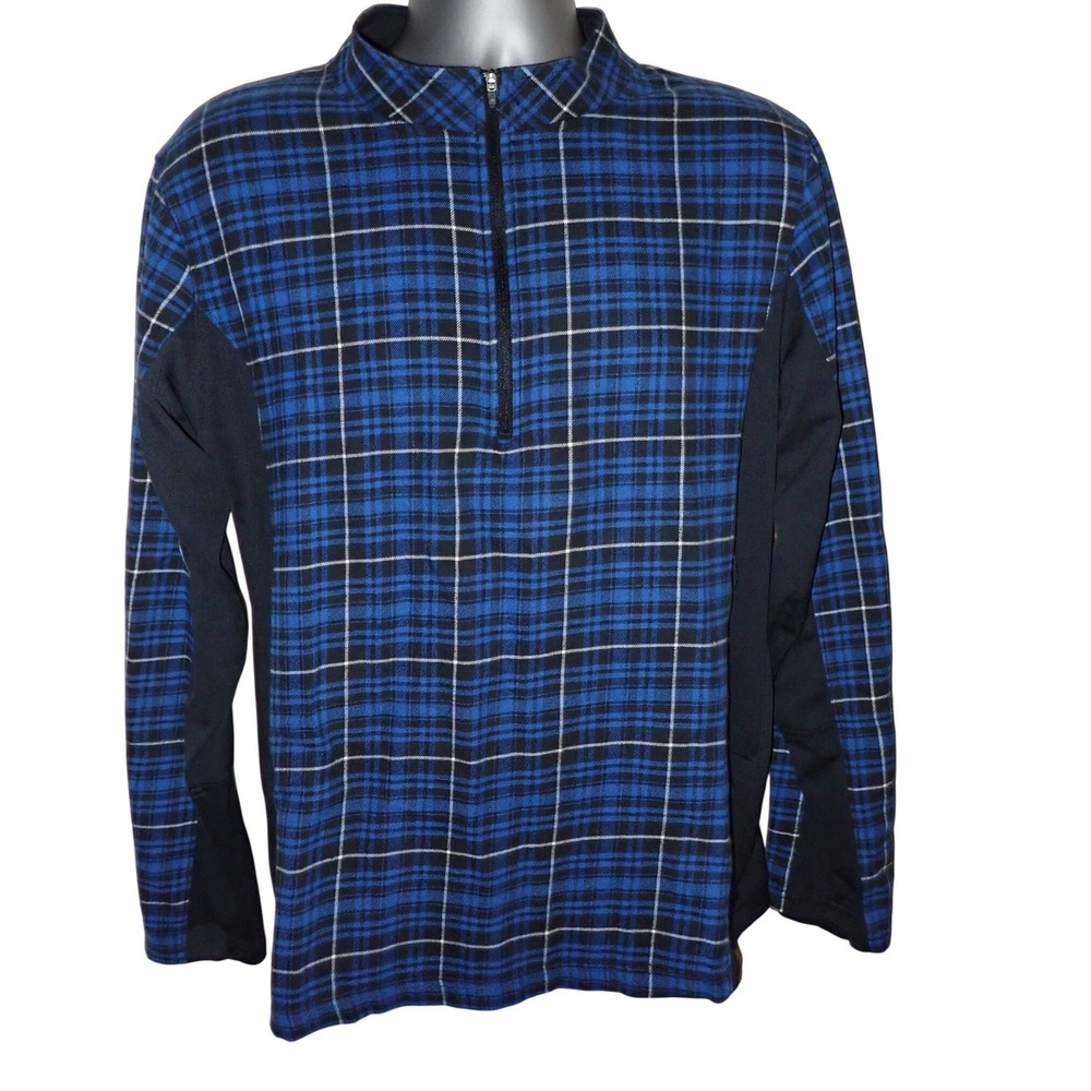 Zoic Mens Blue Plaid 1/4 Zip Long Sleeve Cycling Jersey Size M Mountain Bike